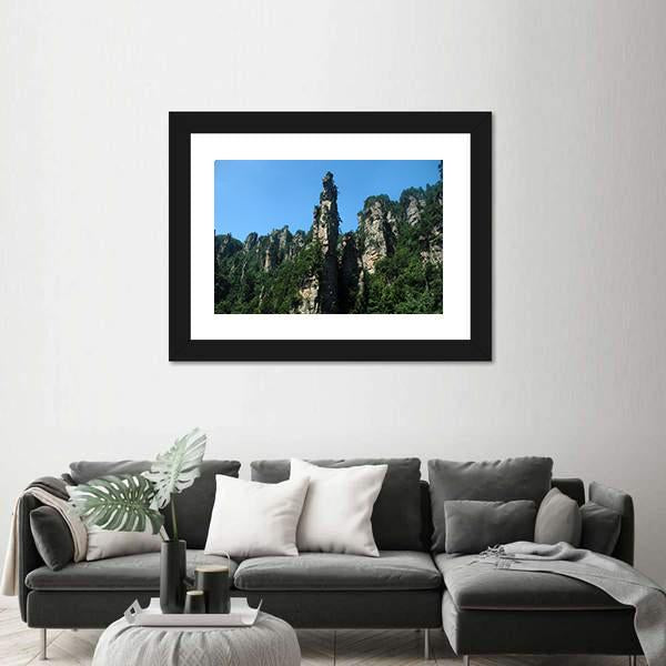 View Of Tianzishan Mountain Under Blue Sky In China Canvas Wall Art-3 Horizontal-Gallery Wrap-25" x 16"-Tiaracle
