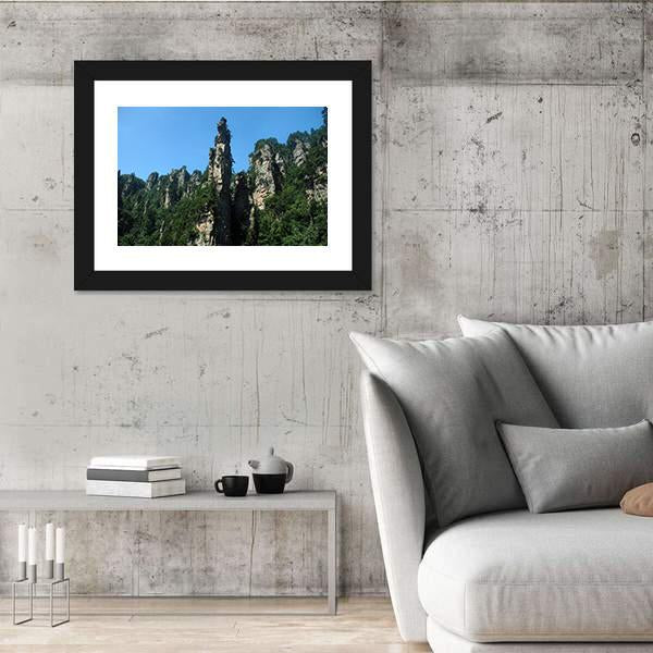 View Of Tianzishan Mountain Under Blue Sky In China Canvas Wall Art-3 Horizontal-Gallery Wrap-25" x 16"-Tiaracle