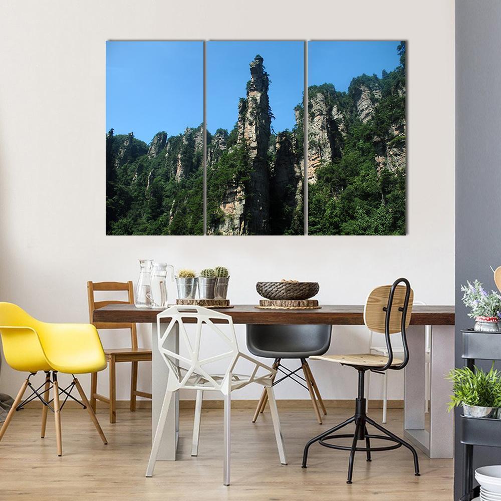 View Of Tianzishan Mountain Under Blue Sky In China Canvas Wall Art-3 Horizontal-Gallery Wrap-37" x 24"-Tiaracle