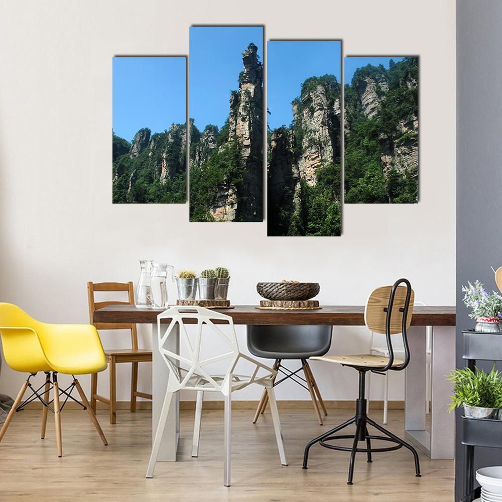 View Of Tianzishan Mountain Under Blue Sky In China Canvas Wall Art-4 Pop-Gallery Wrap-50" x 32"-Tiaracle