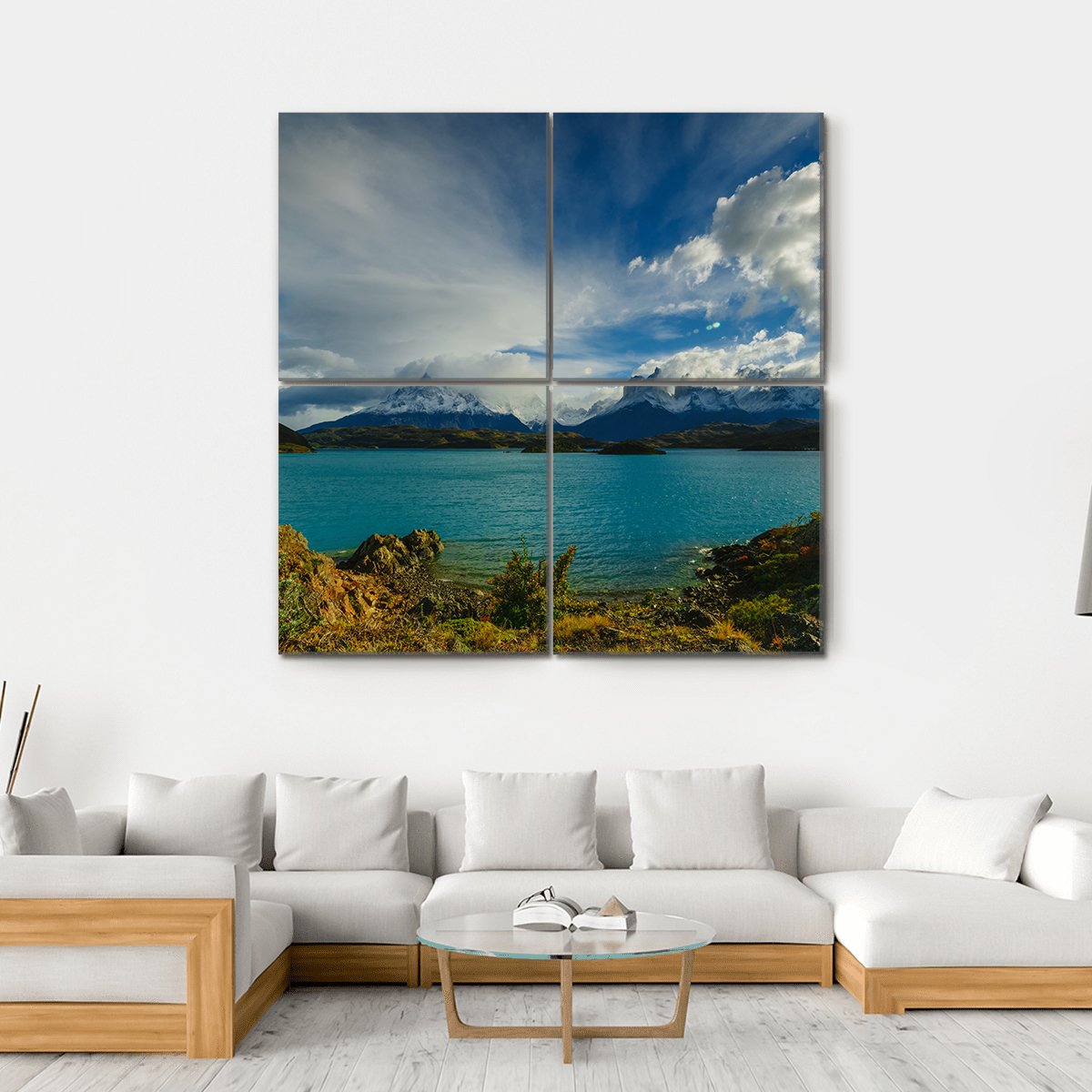 Torres Mountains From Lake Canvas Wall Art-4 Square-Gallery Wrap-17" x 17"-Tiaracle