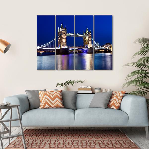 View Of Tower Bridge In London At Night Canvas Wall Art-4 Horizontal-Gallery Wrap-34" x 24"-Tiaracle