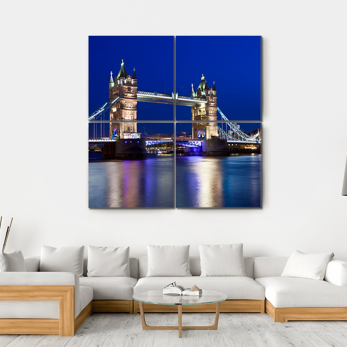View Of Tower Bridge In London At Night Canvas Wall Art-4 Square-Gallery Wrap-17" x 17"-Tiaracle
