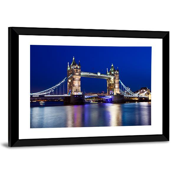 View Of Tower Bridge In London At Night Canvas Wall Art-3 Horizontal-Gallery Wrap-25" x 16"-Tiaracle