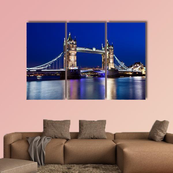 View Of Tower Bridge In London At Night Canvas Wall Art-3 Horizontal-Gallery Wrap-37" x 24"-Tiaracle