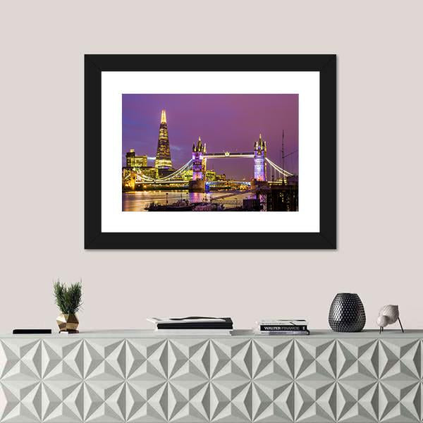 View of Tower Bridge In The Evening London Canvas Wall Art-1 Piece-Framed Print-20" x 16"-Tiaracle