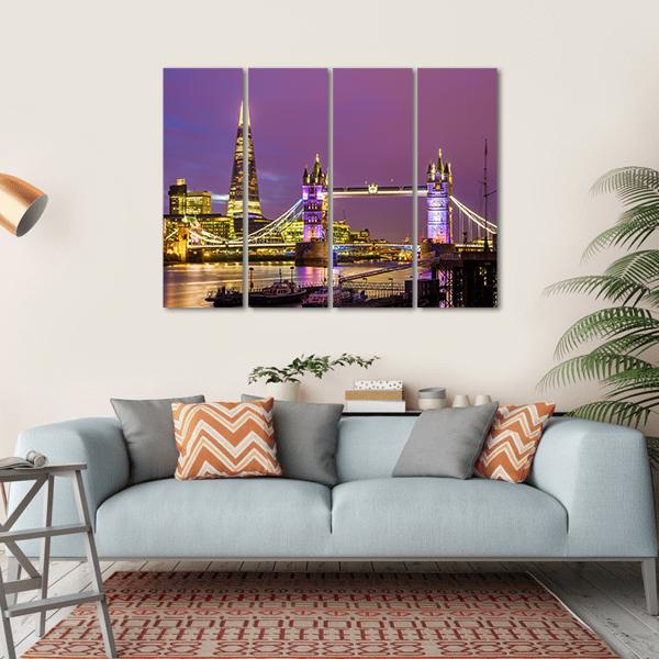 View of Tower Bridge In The Evening London Canvas Wall Art-4 Horizontal-Gallery Wrap-34" x 24"-Tiaracle