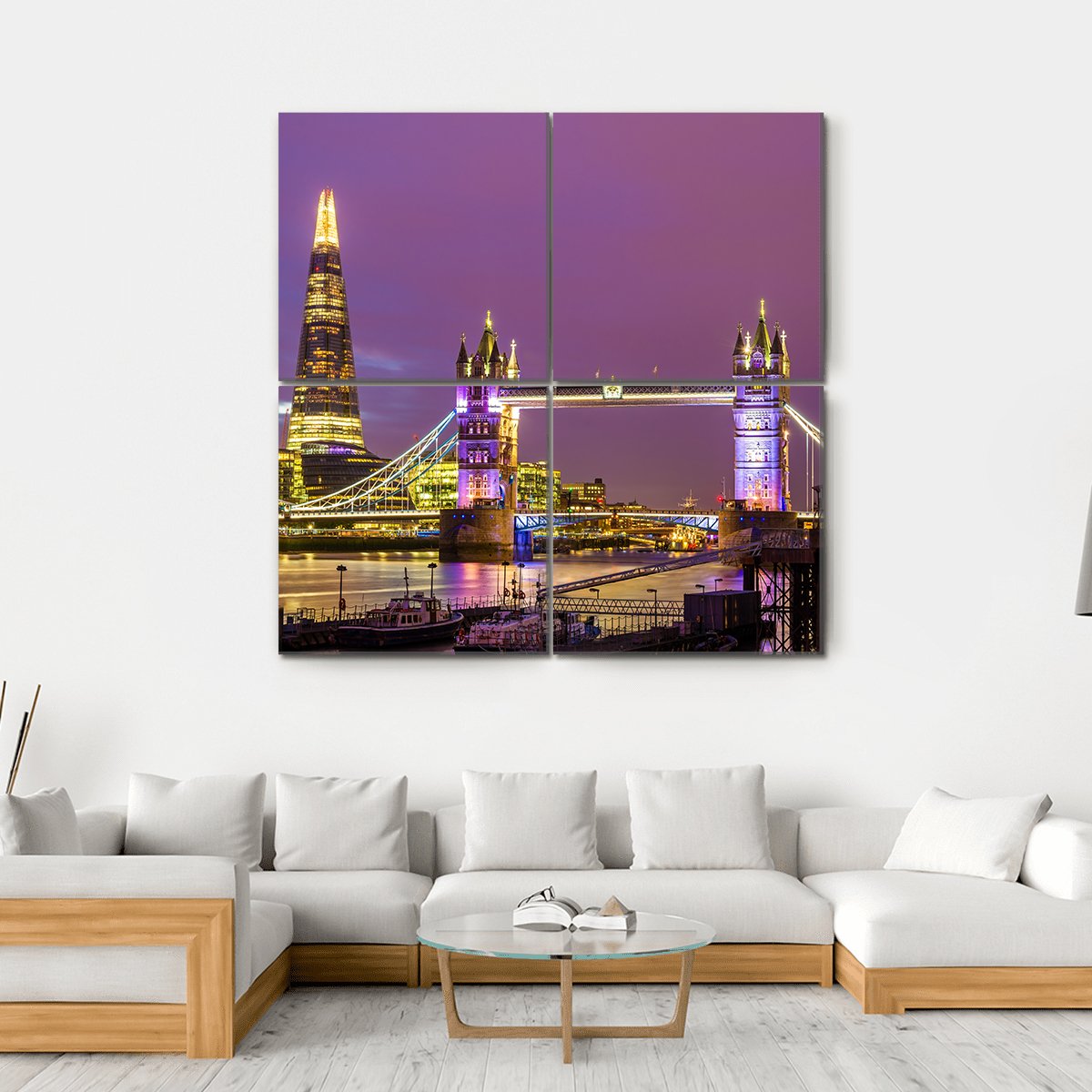 View of Tower Bridge In The Evening London Canvas Wall Art-4 Square-Gallery Wrap-17" x 17"-Tiaracle