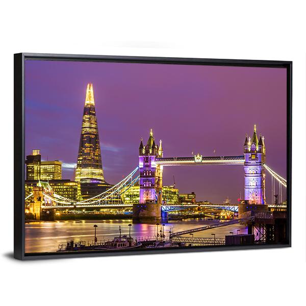 View of Tower Bridge In The Evening London Canvas Wall Art-3 Horizontal-Gallery Wrap-25" x 16"-Tiaracle