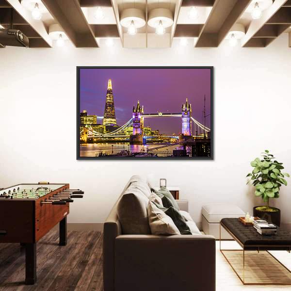 View of Tower Bridge In The Evening London Canvas Wall Art-3 Horizontal-Gallery Wrap-25" x 16"-Tiaracle
