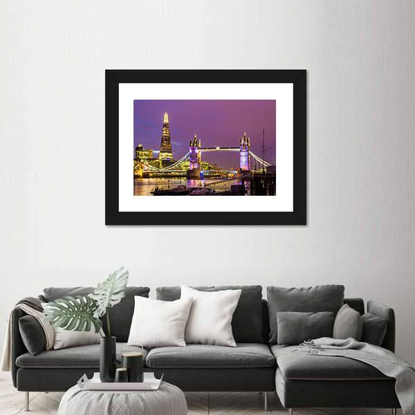 View of Tower Bridge In The Evening London Canvas Wall Art-3 Horizontal-Gallery Wrap-25" x 16"-Tiaracle