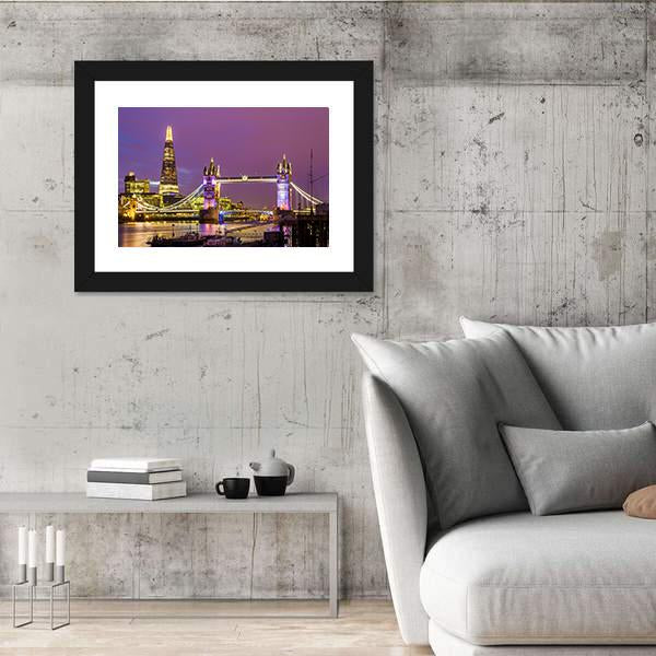 View of Tower Bridge In The Evening London Canvas Wall Art-3 Horizontal-Gallery Wrap-25" x 16"-Tiaracle