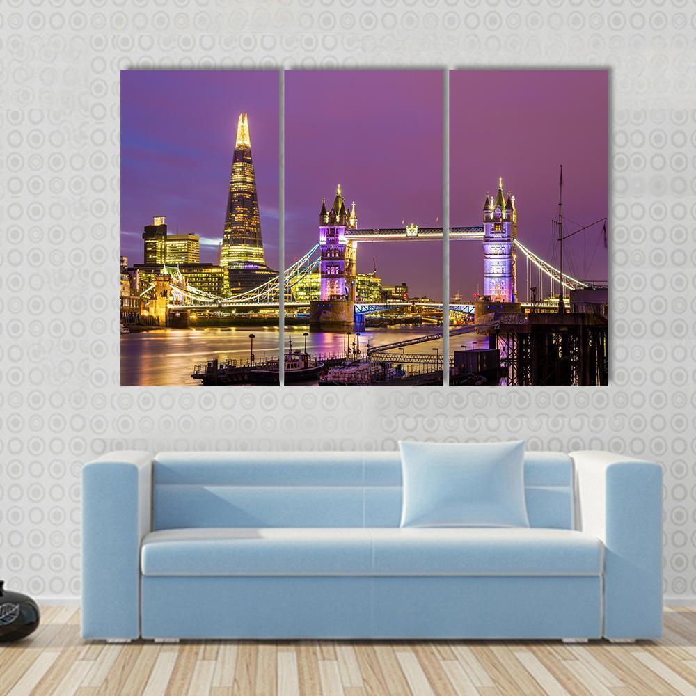 View of Tower Bridge In The Evening London Canvas Wall Art-3 Horizontal-Gallery Wrap-37" x 24"-Tiaracle