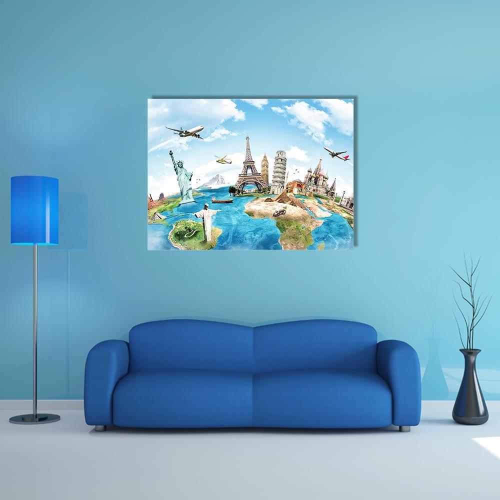 Travel Around The World Canvas Wall Art-1 Piece-Gallery Wrap-48" x 32"-Tiaracle