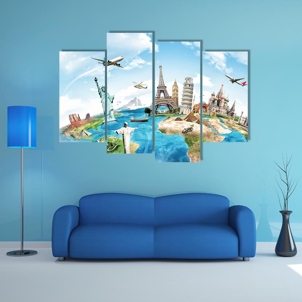Travel Around The World Canvas Wall Art-4 Pop-Gallery Wrap-50" x 32"-Tiaracle