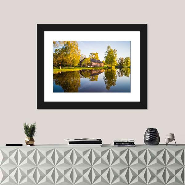 View Of Tree Reflection In The Lake Canvas Wall Art-1 Piece-Framed Print-20" x 16"-Tiaracle