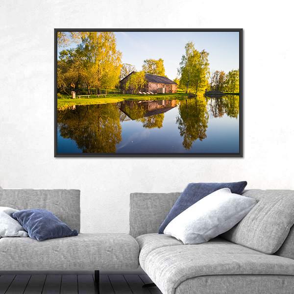 View Of Tree Reflection In The Lake Canvas Wall Art-3 Horizontal-Gallery Wrap-25" x 16"-Tiaracle