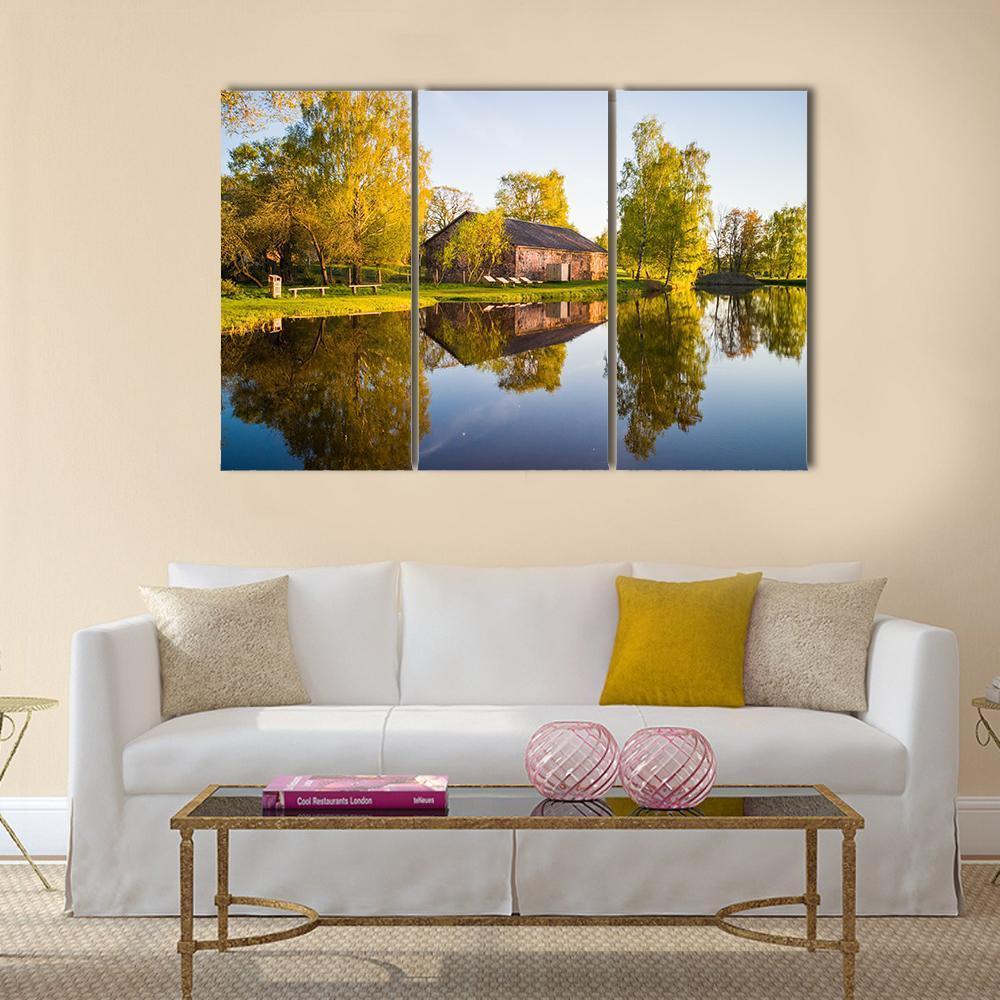 View Of Tree Reflection In The Lake Canvas Wall Art-3 Horizontal-Gallery Wrap-37" x 24"-Tiaracle