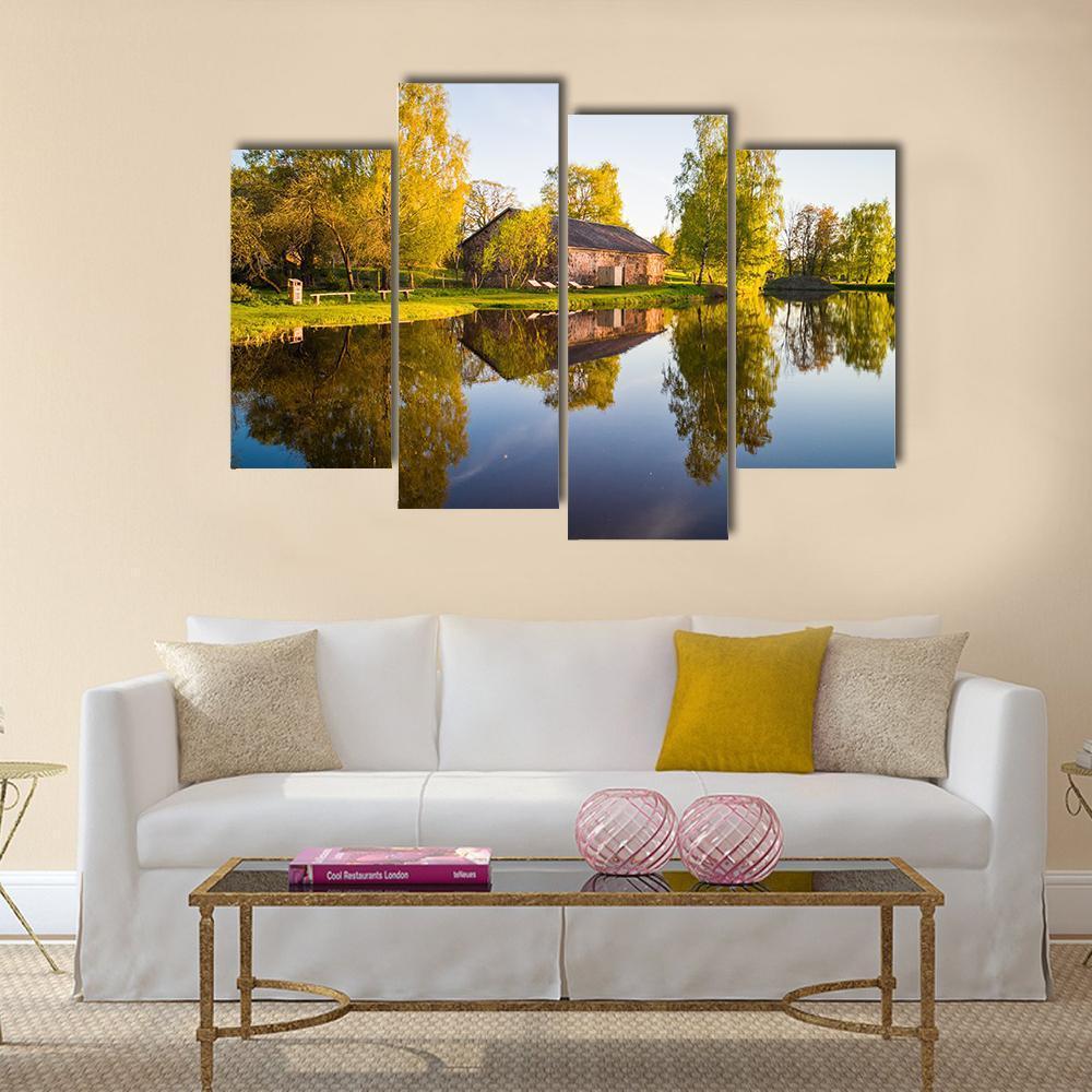 View Of Tree Reflection In The Lake Canvas Wall Art-4 Pop-Gallery Wrap-50" x 32"-Tiaracle