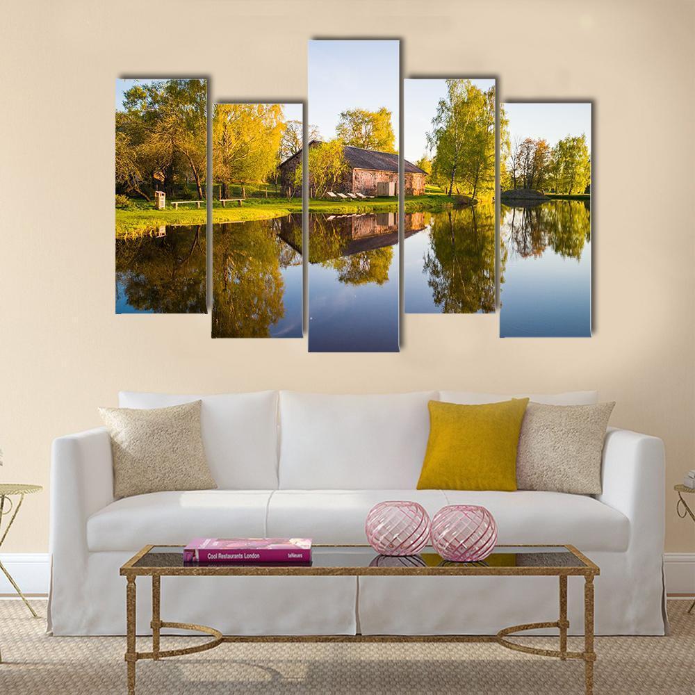 View Of Tree Reflection In The Lake Canvas Wall Art-5 Pop-Gallery Wrap-47" x 32"-Tiaracle