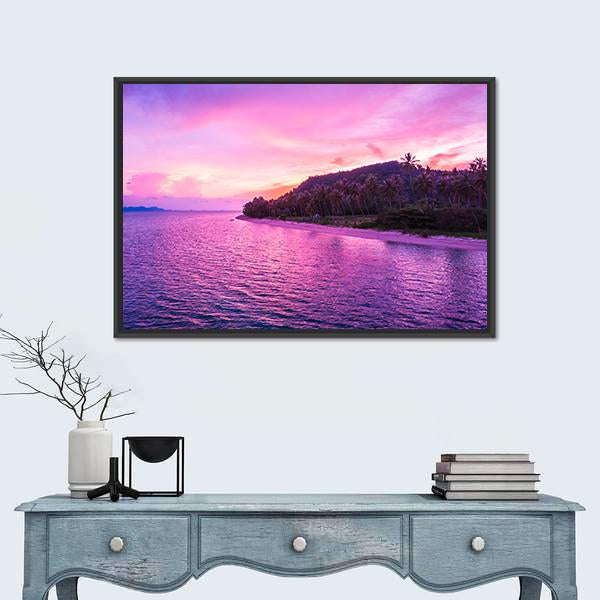 View Of Tropical Beach And Sea Canvas Wall Art-1 Piece-Floating Frame-24&quot; x 16&quot;-Tiaracle