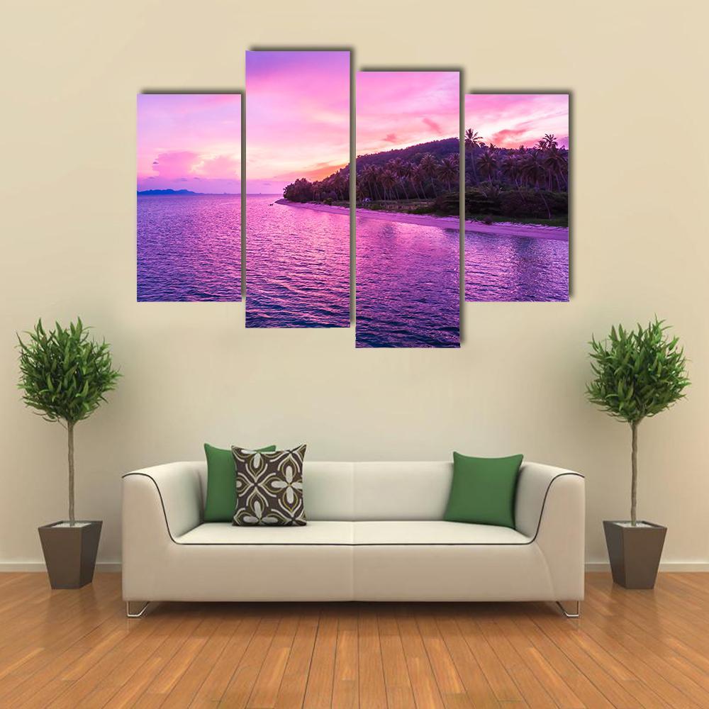View Of Tropical Beach And Sea Canvas Wall Art-4 Pop-Gallery Wrap-50&quot; x 32&quot;-Tiaracle