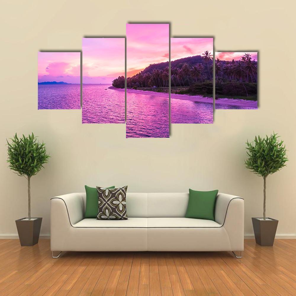 View Of Tropical Beach And Sea Canvas Wall Art-5 Star-Gallery Wrap-62&quot; x 32&quot;-Tiaracle