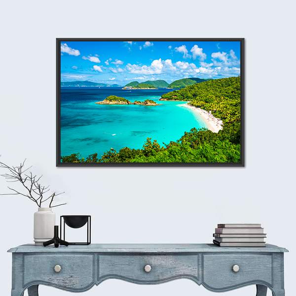 View Of Trunk Bay Canvas Wall Art-1 Piece-Floating Frame-24&quot; x 16&quot;-Tiaracle