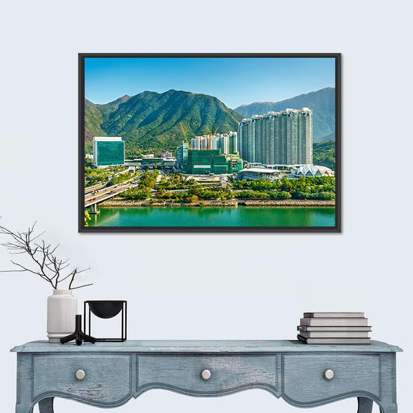 View Of Tung Chung District Of Hong Kong Canvas Wall Art-1 Piece-Floating Frame-24" x 16"-Tiaracle