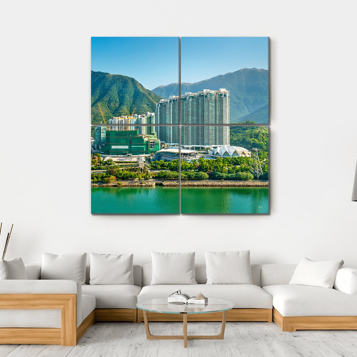 View Of Tung Chung District Of Hong Kong Canvas Wall Art-4 Square-Gallery Wrap-17" x 17"-Tiaracle