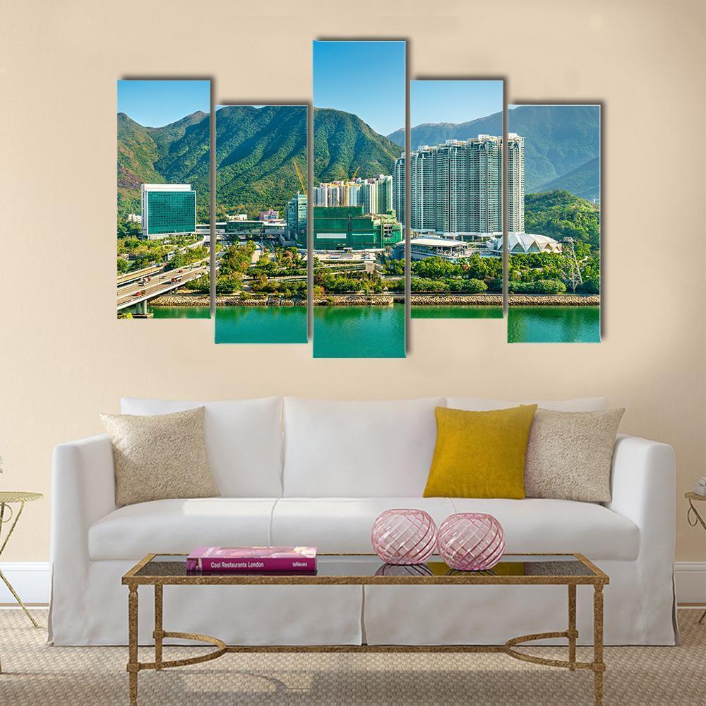 View Of Tung Chung District Of Hong Kong Canvas Wall Art-5 Pop-Gallery Wrap-47" x 32"-Tiaracle
