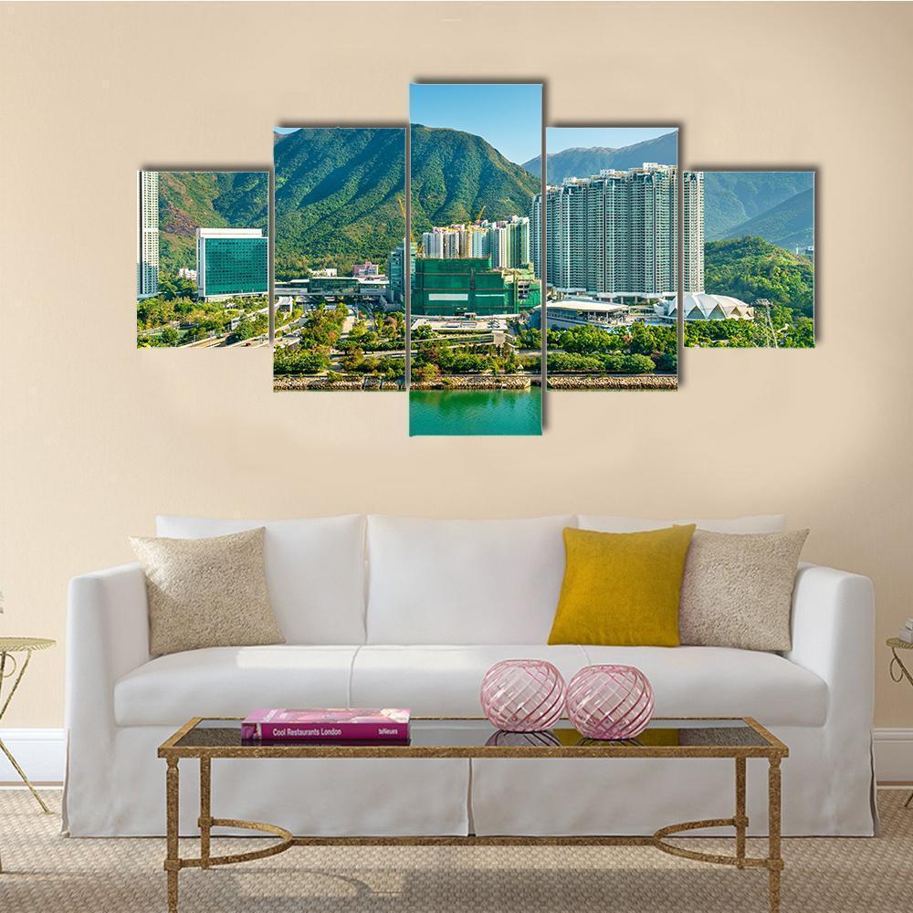 View Of Tung Chung District Of Hong Kong Canvas Wall Art-5 Star-Gallery Wrap-62" x 32"-Tiaracle