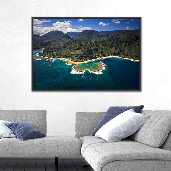 View of Tunnels Beach Panoramic Canvas Wall Art-1 Piece-36" x 12"-Tiaracle