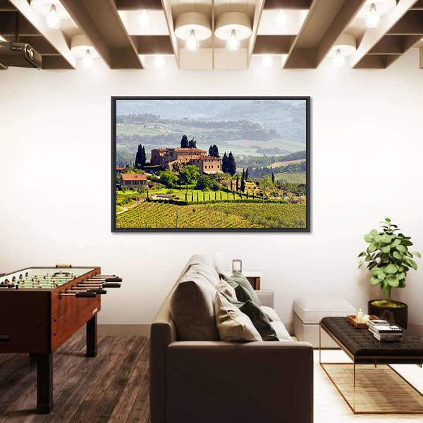 View Of Tuscany Vineyard Canvas Wall Art-3 Horizontal-Gallery Wrap-25" x 16"-Tiaracle
