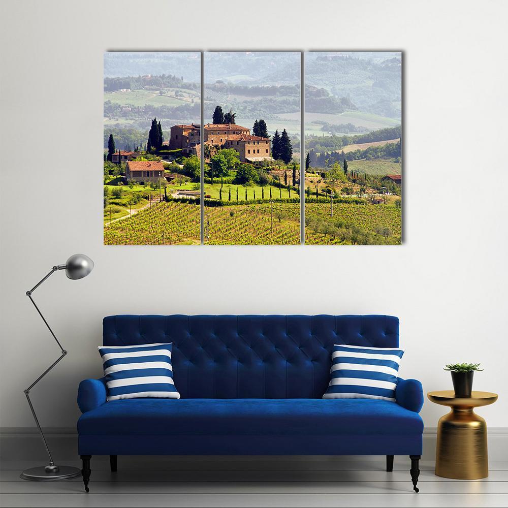 View Of Tuscany Vineyard Canvas Wall Art-3 Horizontal-Gallery Wrap-37" x 24"-Tiaracle