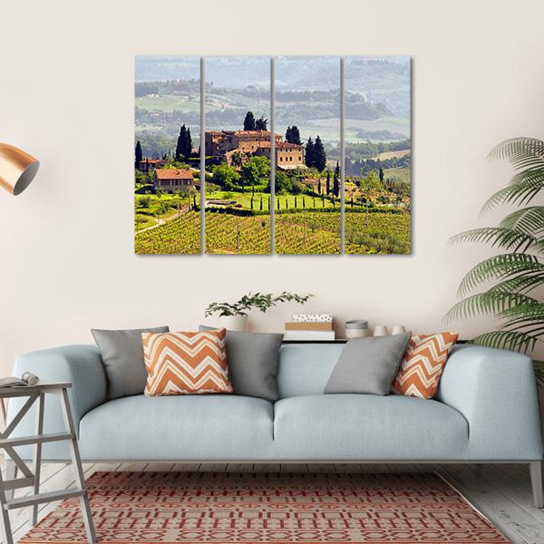 View Of Tuscany Vineyard Canvas Wall Art-4 Horizontal-Gallery Wrap-34" x 24"-Tiaracle