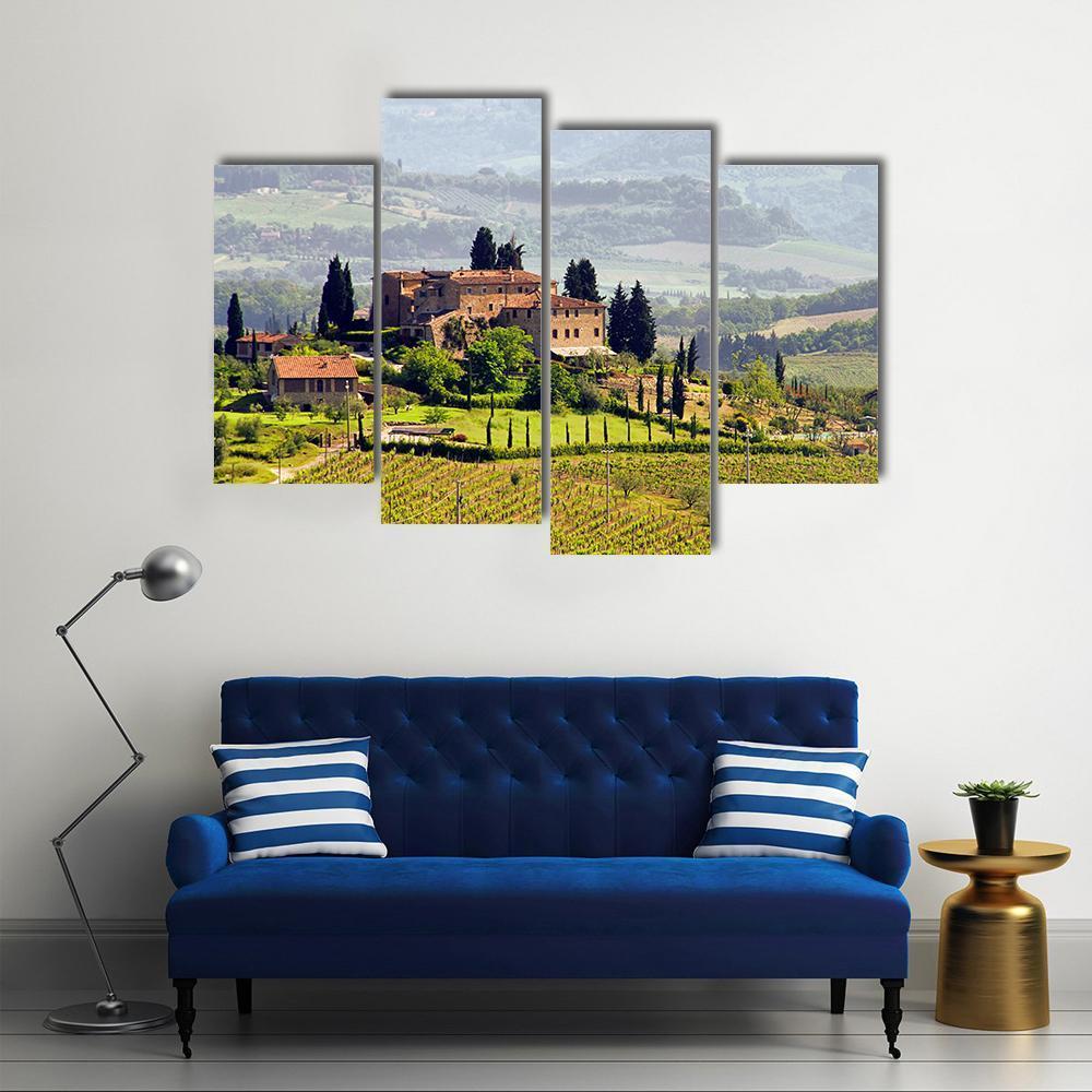 View Of Tuscany Vineyard Canvas Wall Art-4 Pop-Gallery Wrap-50" x 32"-Tiaracle