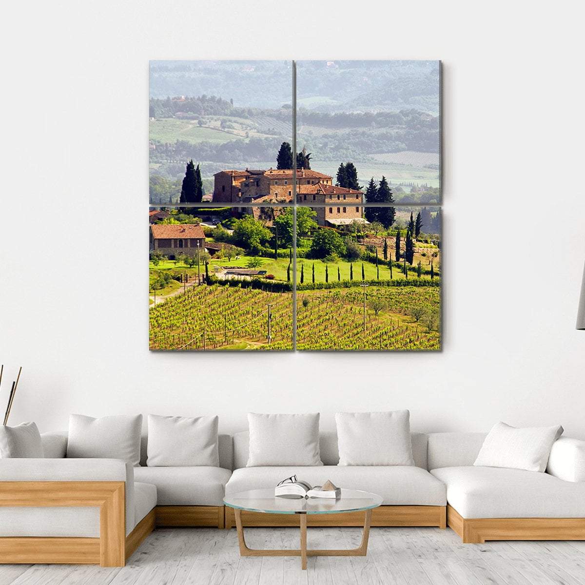 View Of Tuscany Vineyard Canvas Wall Art-4 Square-Gallery Wrap-17" x 17"-Tiaracle