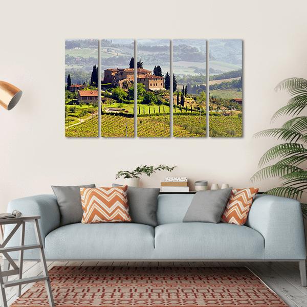 View Of Tuscany Vineyard Canvas Wall Art-5 Horizontal-Gallery Wrap-22" x 12"-Tiaracle