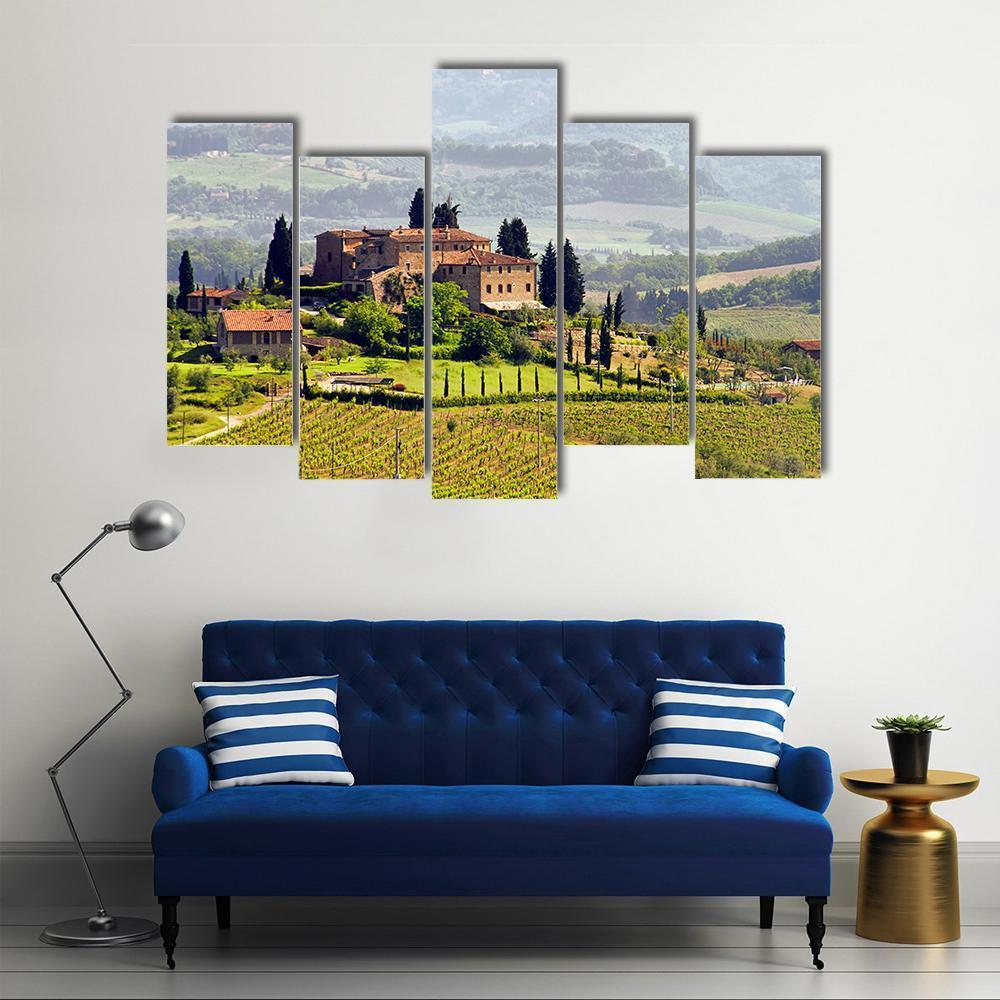 View Of Tuscany Vineyard Canvas Wall Art-5 Pop-Gallery Wrap-47" x 32"-Tiaracle
