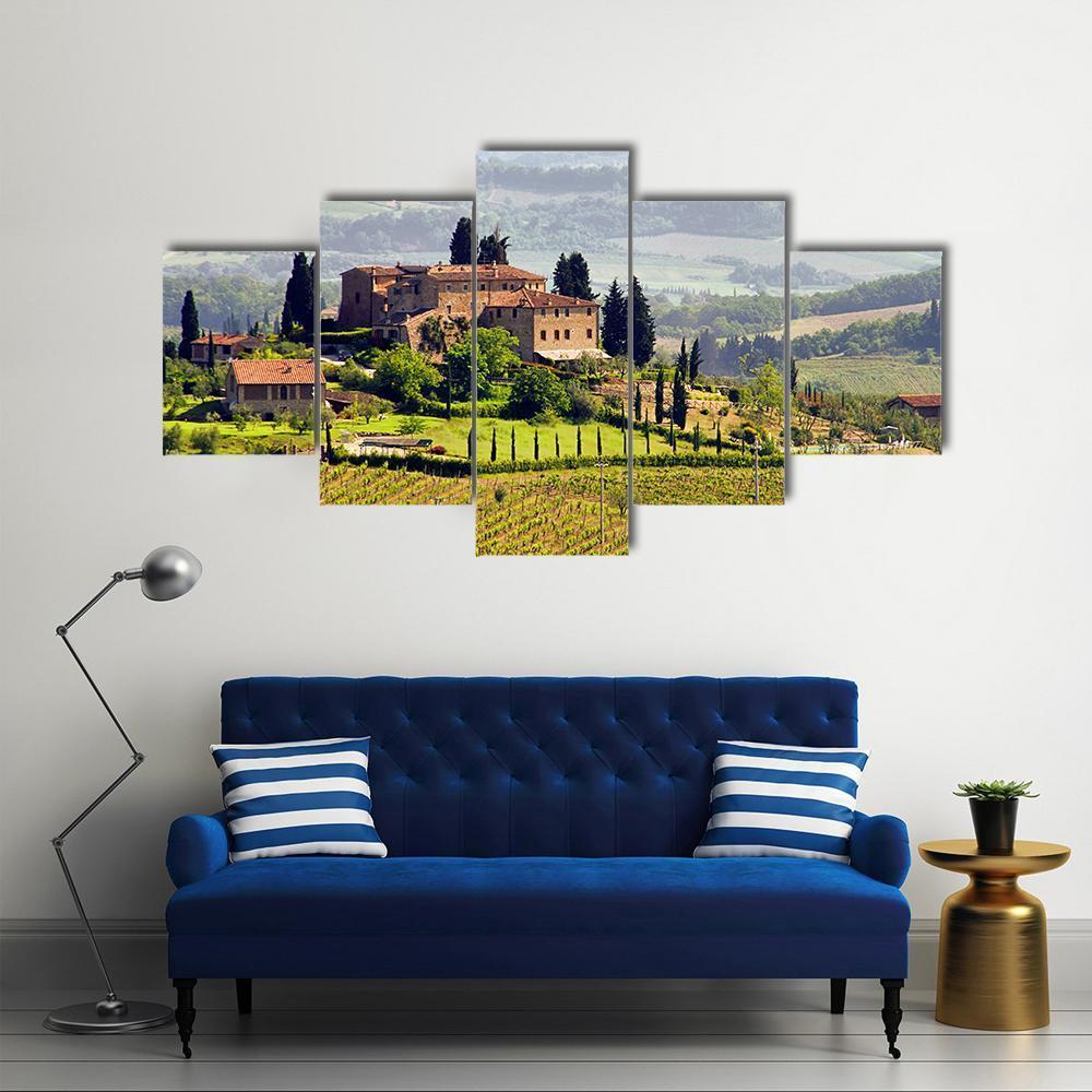 View Of Tuscany Vineyard Canvas Wall Art-4 Pop-Gallery Wrap-50" x 32"-Tiaracle