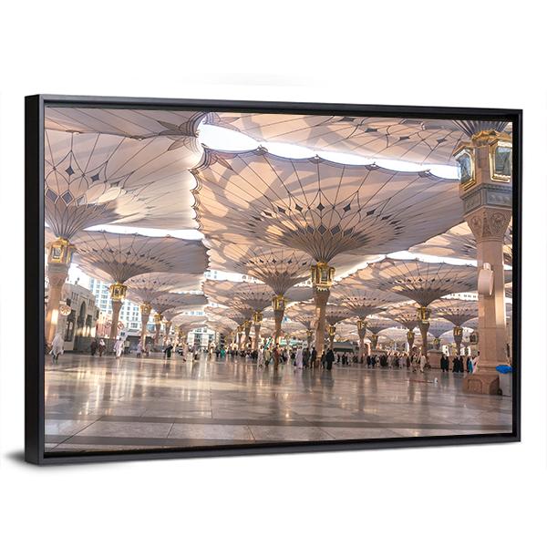 View Of Umbrellas At Nabawi Mosque Medinah Canvas Wall Art-3 Horizontal-Gallery Wrap-25" x 16"-Tiaracle