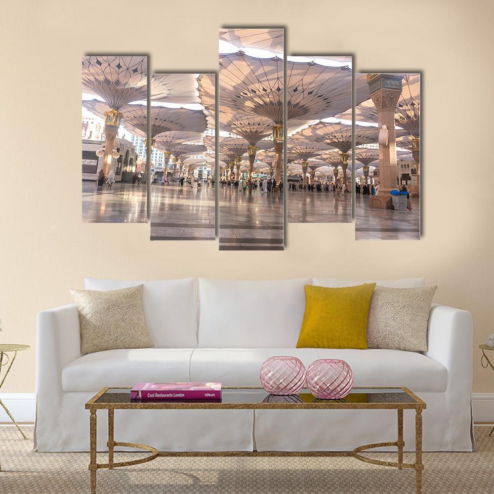 View Of Umbrellas At Nabawi Mosque Medinah Canvas Wall Art-3 Horizontal-Gallery Wrap-37" x 24"-Tiaracle