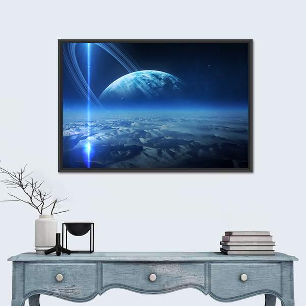 View Of Uranus From Titania Canvas Wall Art-1 Piece-Floating Frame-24" x 16"-Tiaracle