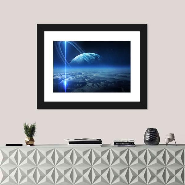 View Of Uranus From Titania Canvas Wall Art-1 Piece-Framed Print-20" x 16"-Tiaracle