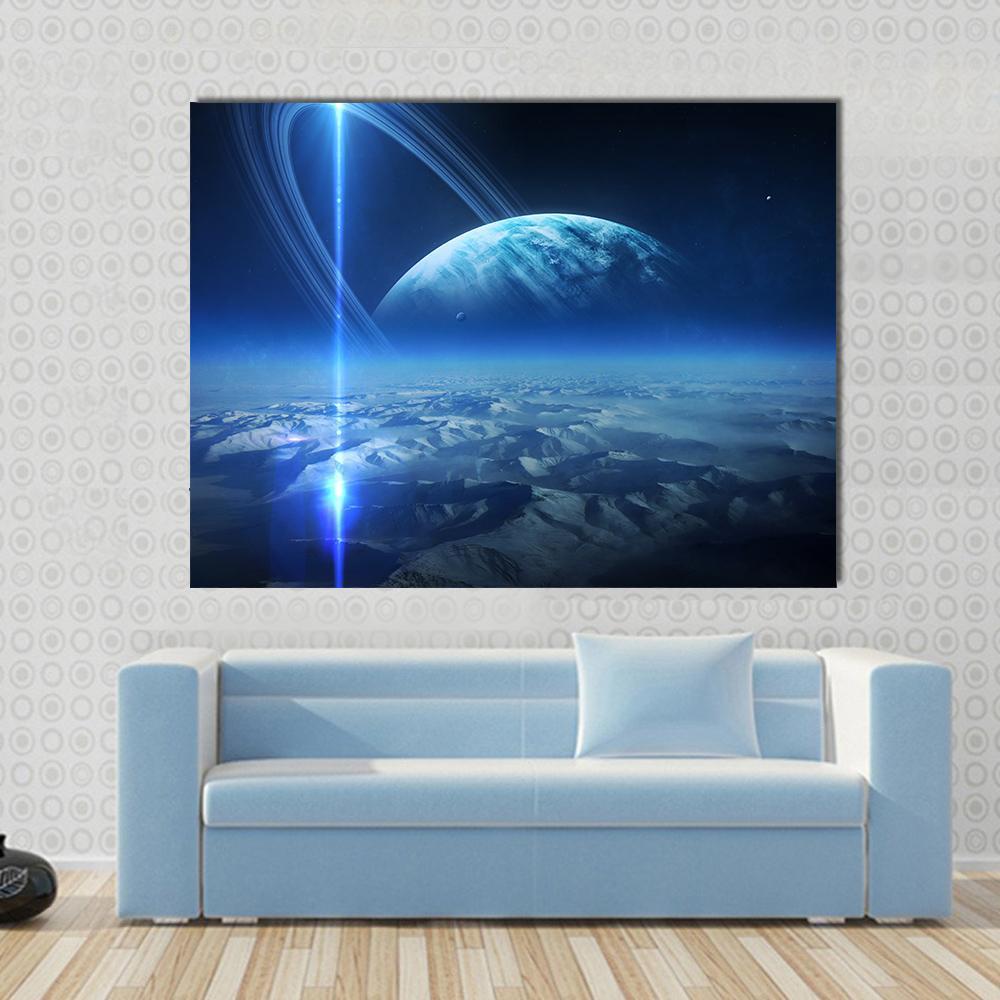 View Of Uranus From Titania Canvas Wall Art-1 Piece-Gallery Wrap-48" x 32"-Tiaracle
