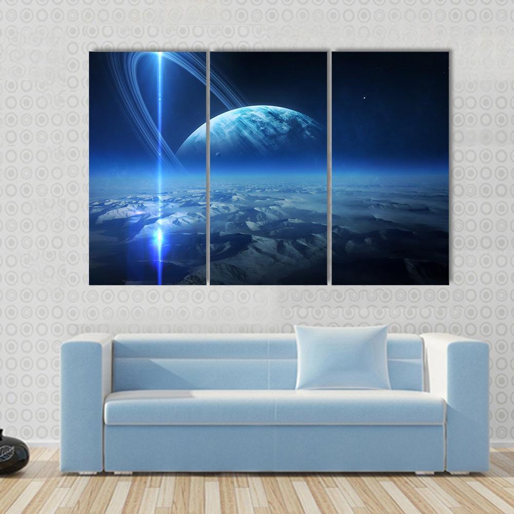View Of Uranus From Titania Canvas Wall Art-3 Horizontal-Gallery Wrap-37" x 24"-Tiaracle