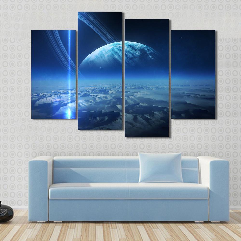 View Of Uranus From Titania Canvas Wall Art-4 Pop-Gallery Wrap-50" x 32"-Tiaracle
