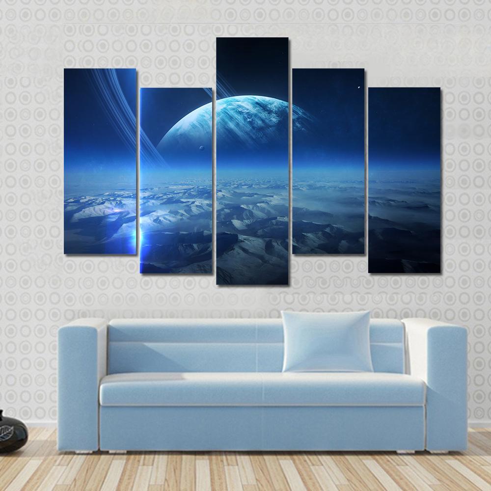 View Of Uranus From Titania Canvas Wall Art-5 Pop-Gallery Wrap-47" x 32"-Tiaracle