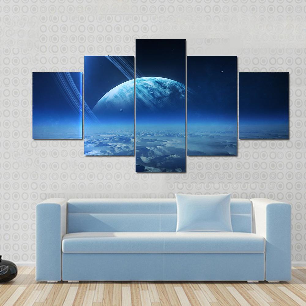 View Of Uranus From Titania Canvas Wall Art-4 Pop-Gallery Wrap-50" x 32"-Tiaracle
